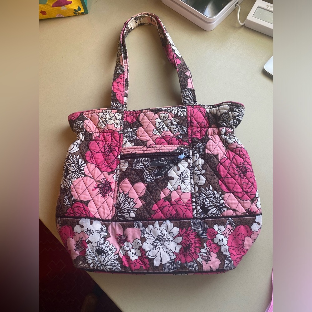Vera Bradley retired mocha rouge shoulder bag pink, brown, white floral pattern - Picture 3 of 16
